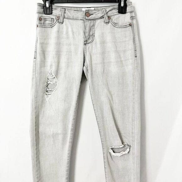 Celebrity Pink Light Gray Destroyed Raw Hem Mod Rise Ankle Skinny Size 25 - Picture 2 of 8